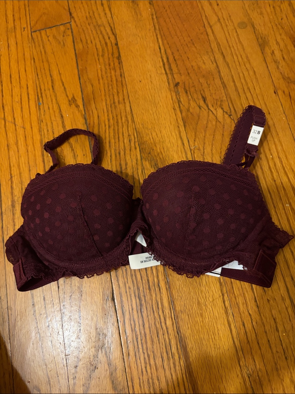 PINK Victoria's Secret Burgundy Lace & Dot Push-Up Bra